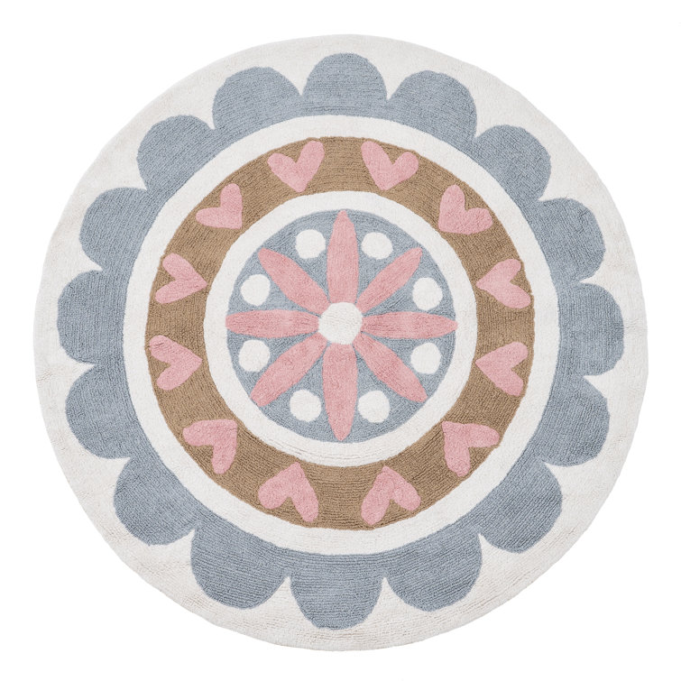 Latitude Vive Apoloniusz Machine Tufted Cotton Blue/Pink/Round Rug